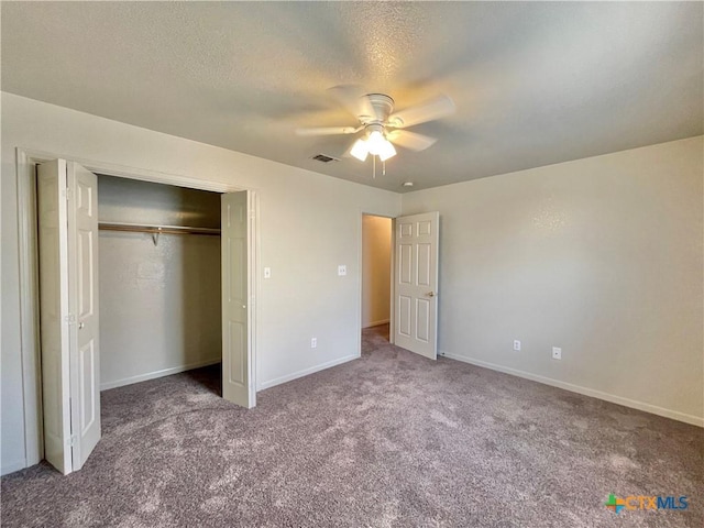 3805 Uvalde Dr, Killeen, TX 76549 - unfurnished bedroom with carpet floors, a closet, baseboards, and a ceiling fan