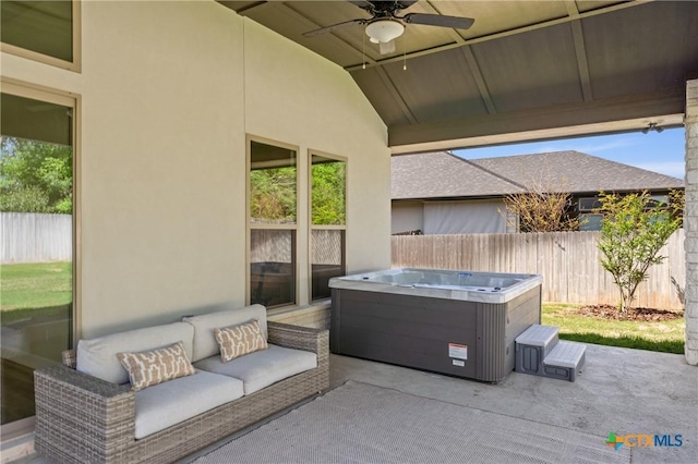 6310 Brasada Ln, Temple, TX 76502 - view of patio with a hot tub and a ceiling fan