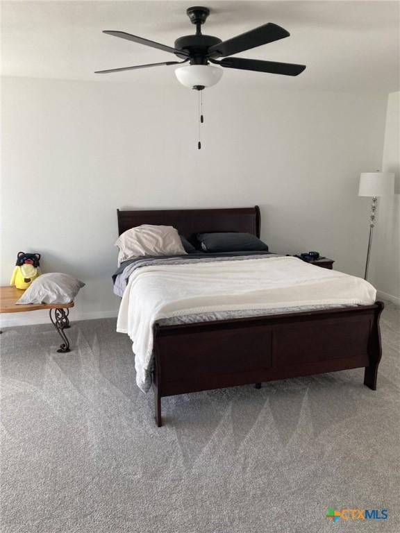 bedroom featuring carpet flooring and ceiling fan