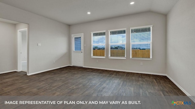 unfurnished room featuring dark wood-style floors and baseboards