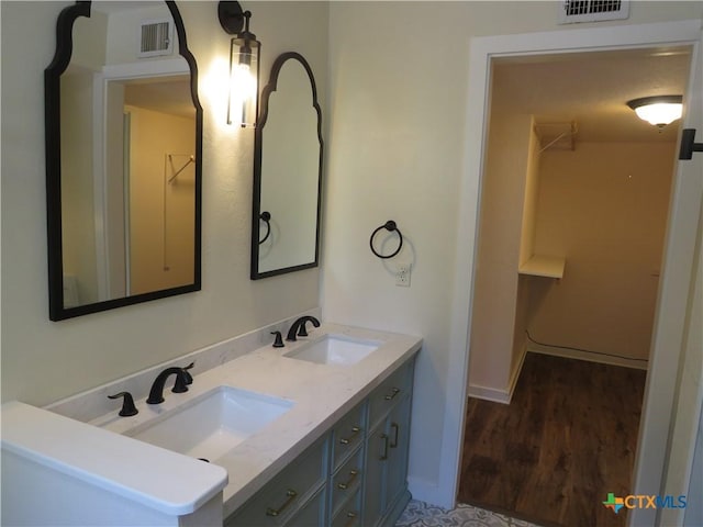 213 Tracy Ln, Victoria, TX 77904 - full bathroom featuring double vanity, wood finished floors, and a spacious closet