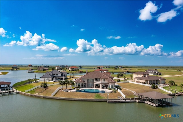 aerial view with a water view