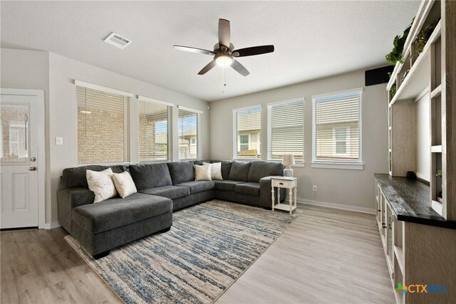 2917 Sage Ranch Dr, Leander, TX 78641 - living area with light wood-style floors and a ceiling fan