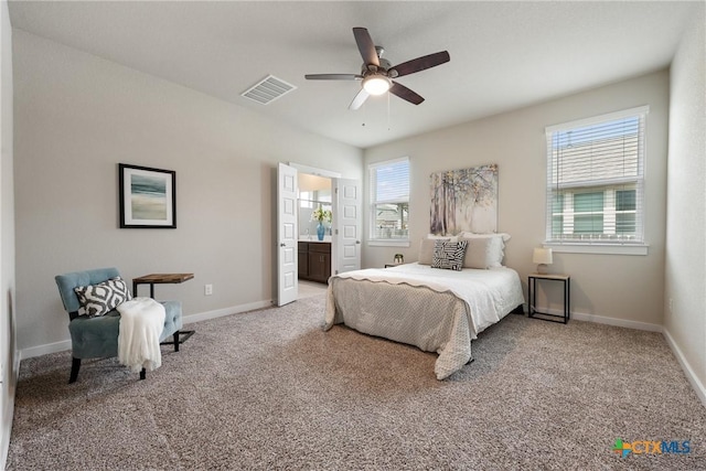 2917 Sage Ranch Dr, Leander, TX 78641 - bedroom featuring carpet flooring, ensuite bath, and a ceiling fan