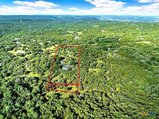 661 Abels Way, Canyon Lake, TX 78133 - aerial overview of property's location with a heavily wooded area and property boundaries highlighted
