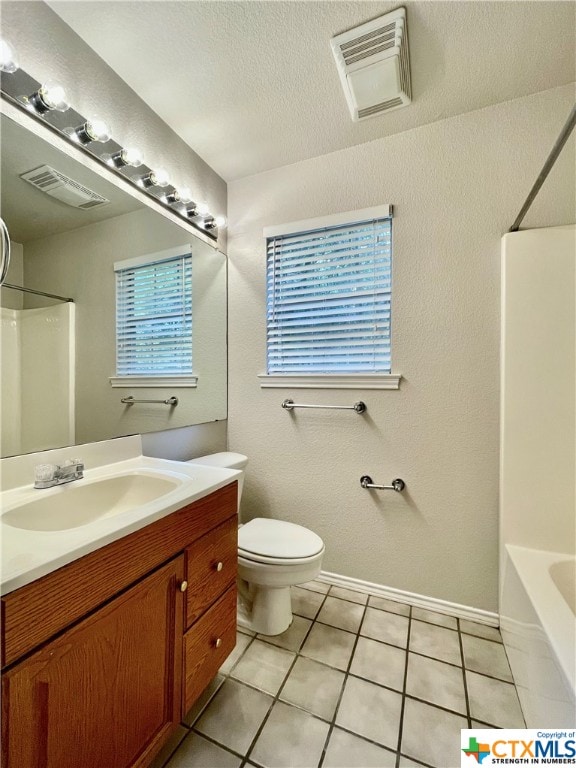 bathroom featuring tile patterned flooring, vanity, and toilet