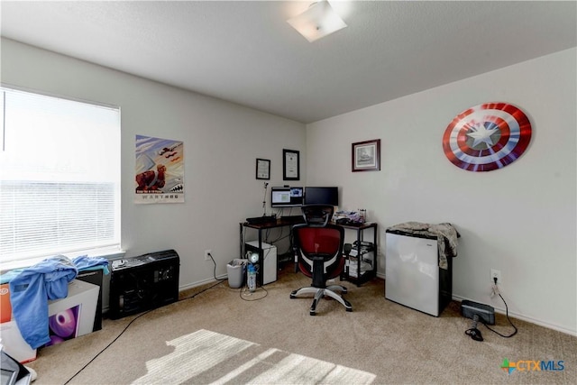 home office with light carpet