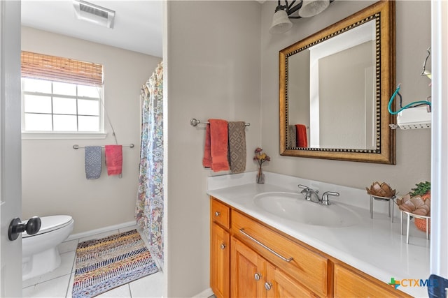 bathroom featuring tile patterned flooring, vanity, and toilet