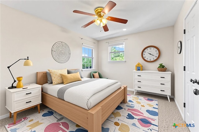 16047 Charlya Dr, Temple, TX 76502 - bedroom featuring baseboards, light carpet, and a ceiling fan