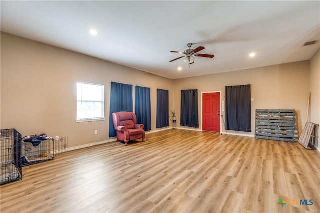 256 County Road 481, Gonzales, TX 78629 - unfurnished room with light wood-style flooring, recessed lighting, baseboards, ceiling fan, and visible vents