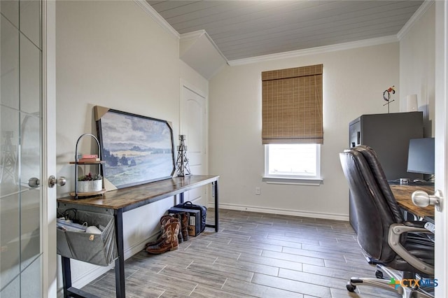 2844 Klein Way, New Braunfels, TX 78130 - home office with ornamental molding, wood finished floors, and baseboards