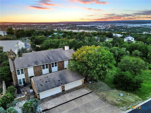 view of aerial view at dusk