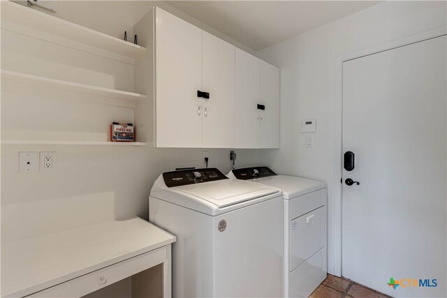 2701 Hillside Cir, New Braunfels, TX 78132 - clothes washing area with cabinet space and washer and clothes dryer