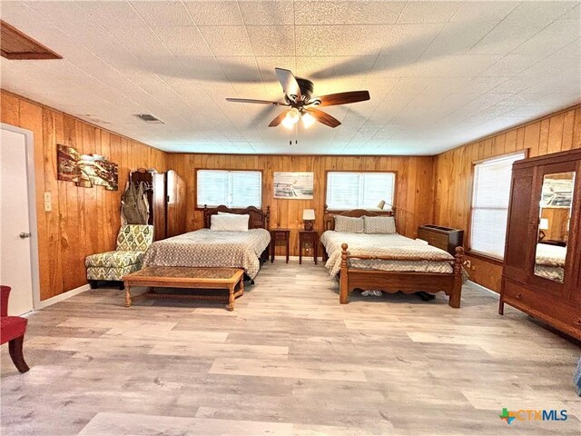 bedroom featuring ceiling fan and light wood-type flooring