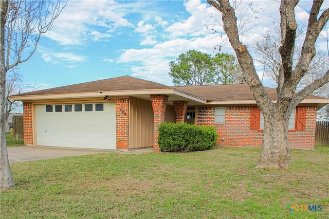 ranch-style house with a front lawn and a garage