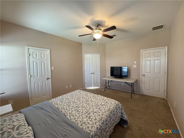 bedroom featuring carpet floors and ceiling fan