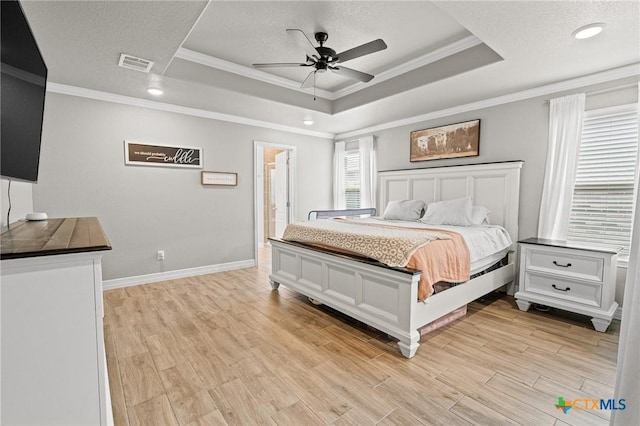 900 Holliday Dr, Killeen, TX 76542 - bedroom featuring a tray ceiling, ornamental molding, light wood-type flooring, baseboards, and recessed lighting