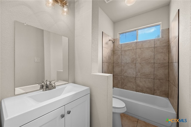 1018 Canyon Maple Rd, Pflugerville, TX 78660 - bathroom featuring vanity, toilet, shower / tub combination, and tile patterned floors