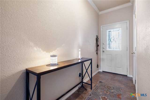 foyer featuring ornamental molding