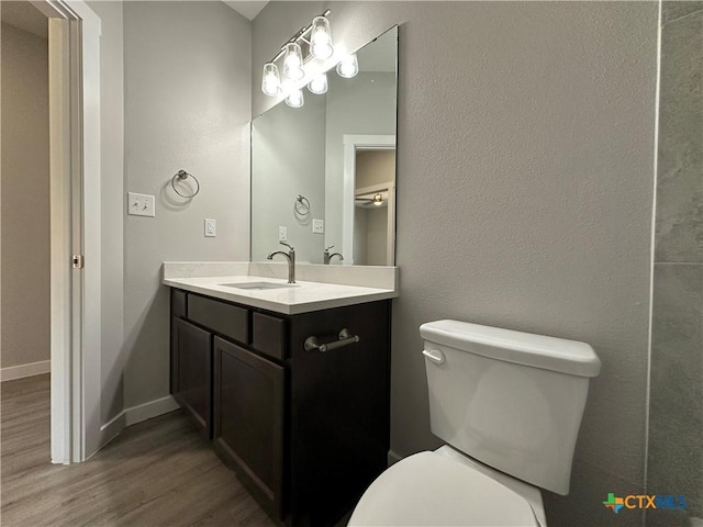 bathroom featuring vanity, hardwood / wood-style flooring, and toilet