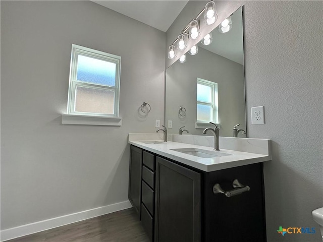 bathroom with vanity and hardwood / wood-style floors