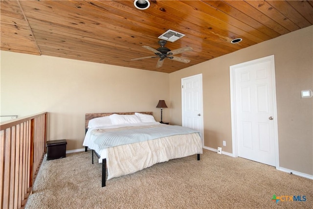 461 Naked Indian Trl, New Braunfels, TX 78132 - bedroom with wooden ceiling, carpet flooring, baseboards, and a ceiling fan