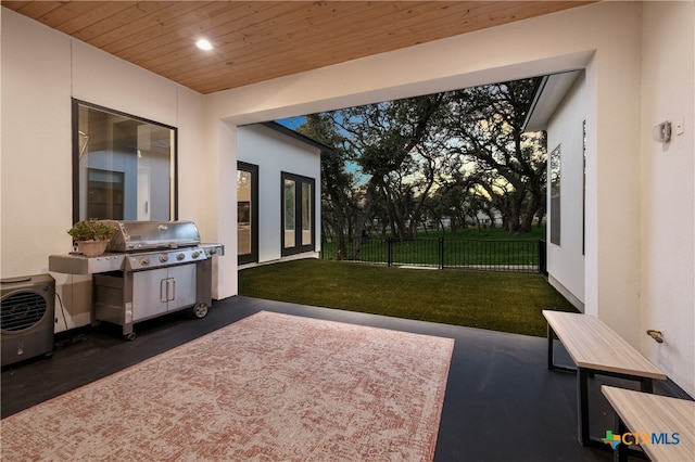 exterior space featuring wood ceiling