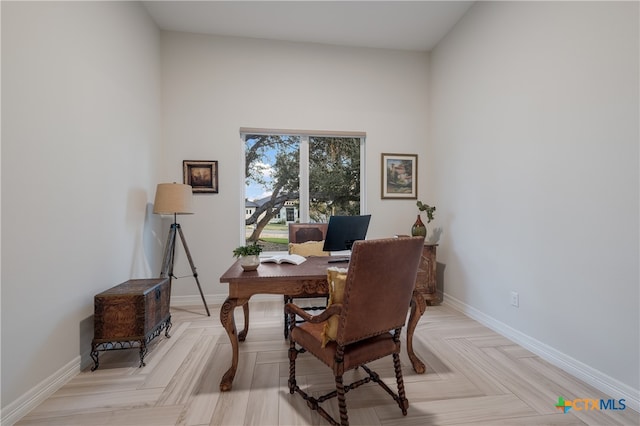 office area with light parquet flooring