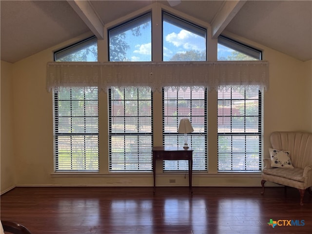 room details with hardwood / wood-style flooring and beam ceiling