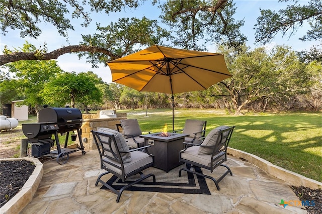 29720 Twin Creeks Dr, Bulverde, TX 78163 - view of patio / terrace featuring a fire pit and grilling area