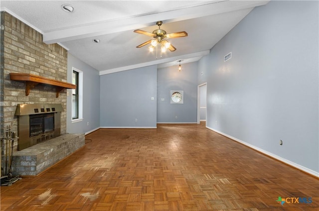 1606 Cedar Oaks Ln, Harker Heights, TX 76548 - unfurnished living room with a ceiling fan and a brick fireplace