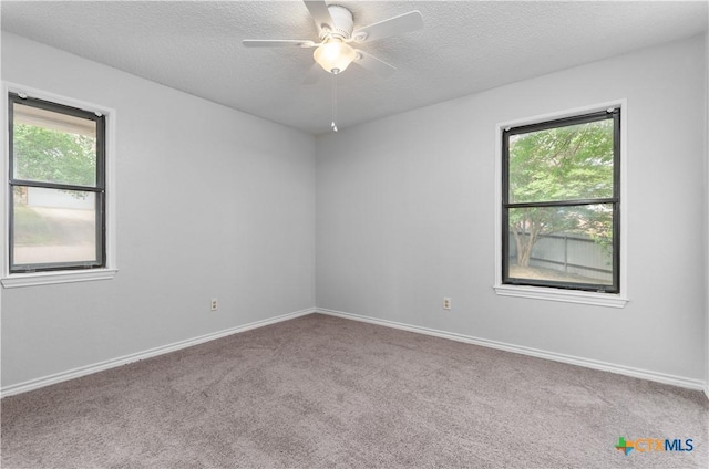 1606 Cedar Oaks Ln, Harker Heights, TX 76548 - carpeted empty room with healthy amount of natural light, a textured ceiling, and a ceiling fan