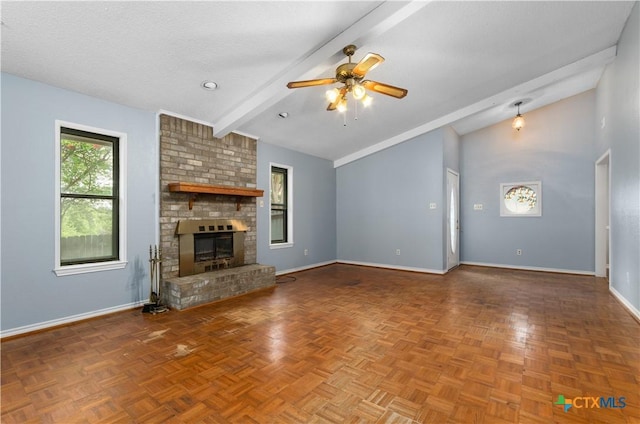 1606 Cedar Oaks Ln, Harker Heights, TX 76548 - unfurnished living room with a ceiling fan and a brick fireplace