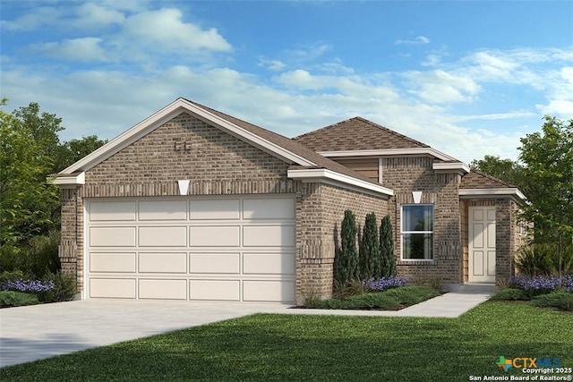 view of front facade with a garage and a front yard