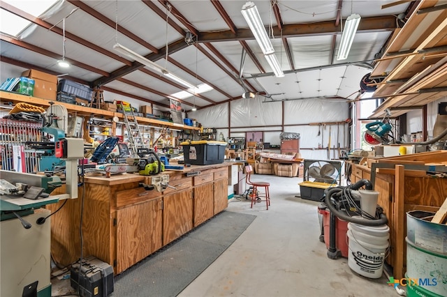 garage featuring a workshop area