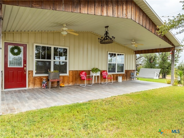 view of patio / terrace featuring ceiling fan