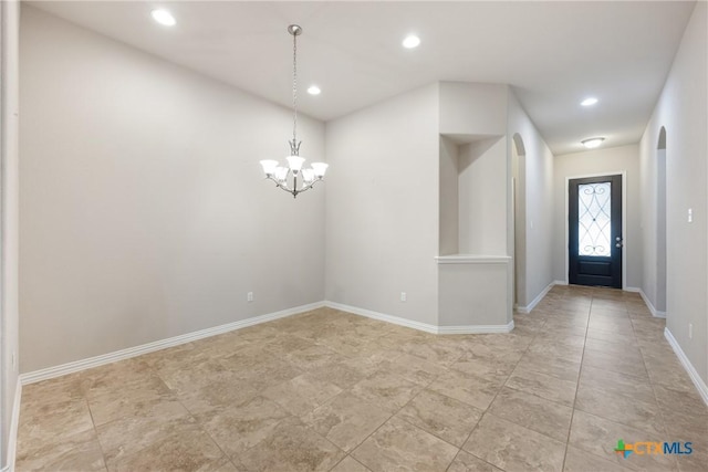 8113 Cannon Ct, Lago Vista, TX 78645 - entryway with a chandelier, arched walkways, and recessed lighting