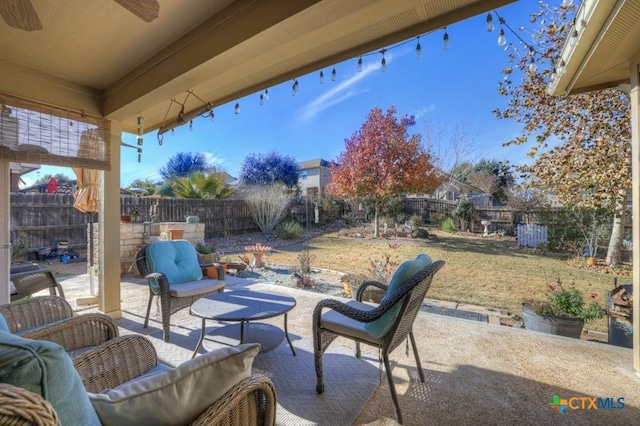 view of patio / terrace featuring outdoor lounge area and ceiling fan