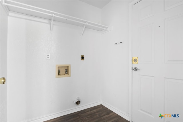 clothes washing area with electric dryer hookup, dark hardwood / wood-style floors, and hookup for a washing machine