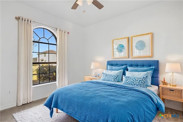 bedroom featuring carpet flooring and ceiling fan