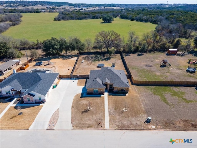 bird's eye view with a rural view