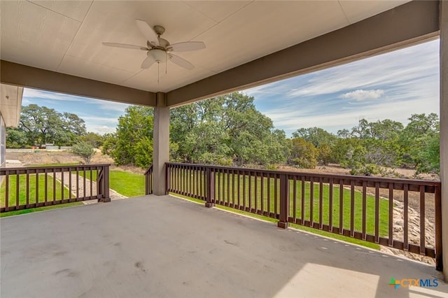 view of patio / terrace featuring a ceiling fan