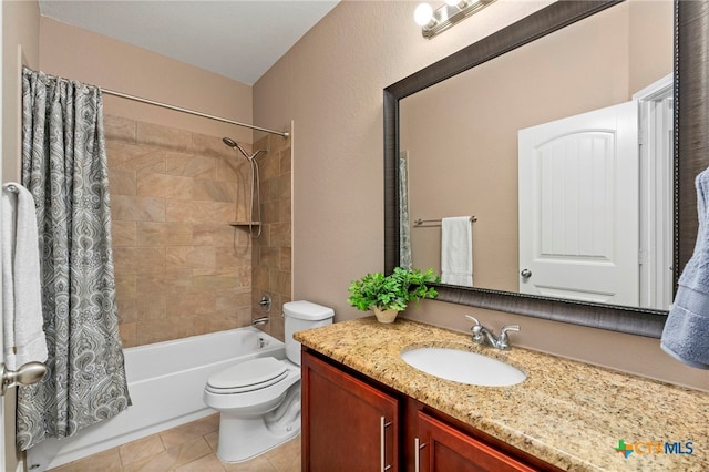 full bathroom featuring vanity, toilet, shower / bath combo, and tile patterned flooring