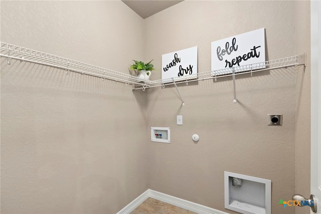 laundry room featuring hookup for a washing machine, baseboards, hookup for an electric dryer, laundry area, and hookup for a gas dryer