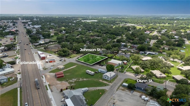 204 W Johnson St, Cuero, TX 77954 - aerial perspective of suburban area featuring a highway and property parcel outlined