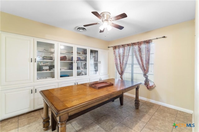 204 W Johnson St, Cuero, TX 77954 - dining room featuring ceiling fan, light tile patterned floors, and a desk