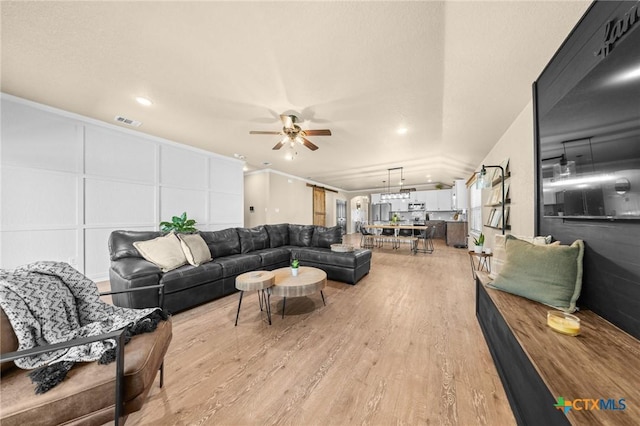 1442 Neff Dr, Copperas Cove, TX 76522 - living room featuring a decorative wall, ceiling fan, light wood finished floors, and recessed lighting