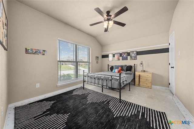 1442 Neff Dr, Copperas Cove, TX 76522 - bedroom featuring lofted ceiling, concrete flooring, and ceiling fan