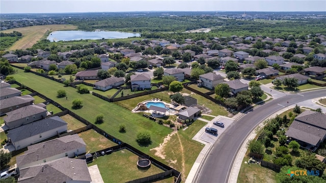 480 Waterloo Dr, Kyle, TX 78640 - aerial perspective of suburban area featuring a nearby body of water and a pool