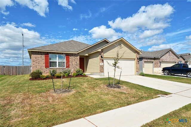 475 Autumn Leaf Dr, New Braunfels, TX 78130 - ranch-style home with an attached garage, brick siding, and driveway